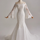 Elegant Wedding Dress Off Shoulder Long Sleeve Tulle Mermaid Wedding Dress D3145