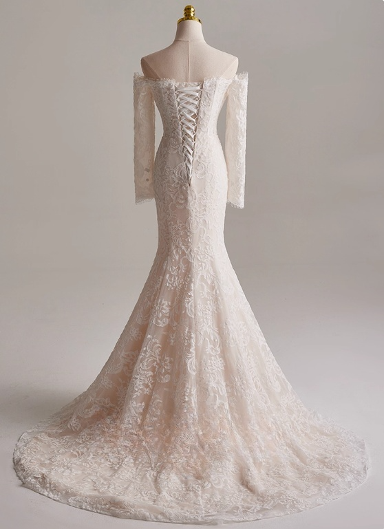 Charming Wedding Dress Off Shoulder Long Sleeve Mermaid Wedding Dress D3146