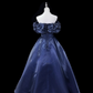 Charming Prom Dress Dark Blue Off Shoulder Pleated Evening Dress Gala Dress    D3150