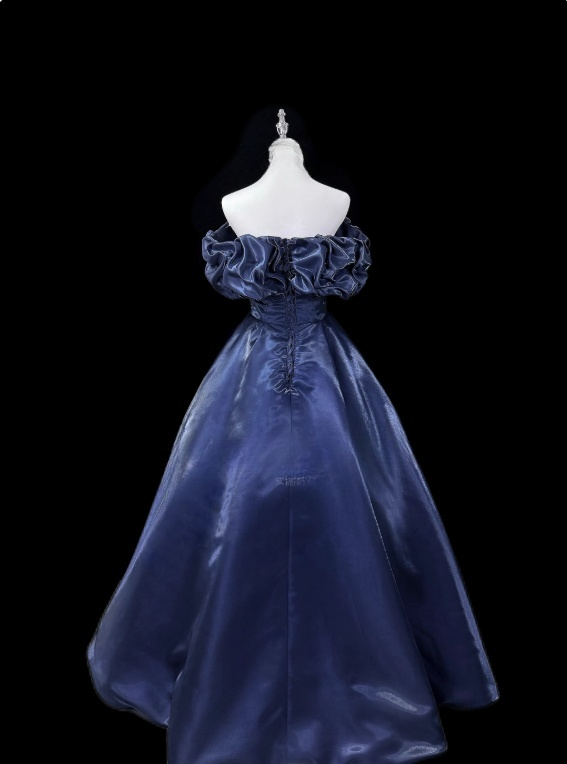 Charming Prom Dress Dark Blue Off Shoulder Pleated Evening Dress Gala Dress    D3150