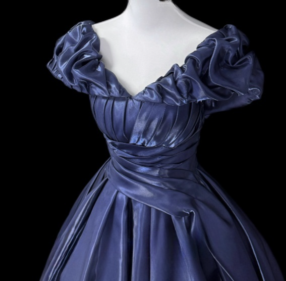 Charming Prom Dress Dark Blue Off Shoulder Pleated Evening Dress Gala Dress    D3150