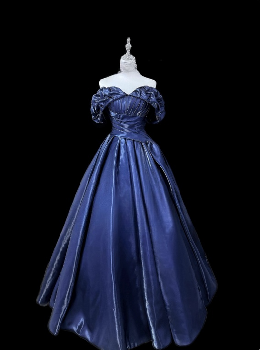 Charming Prom Dress Dark Blue Off Shoulder Pleated Evening Dress Gala Dress    D3150