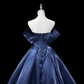 Atemberaubendes Ballkleid, dunkelblau, asymmetrischer Ausschnitt, plissiertes Ballkleid, Abendkleid D3152