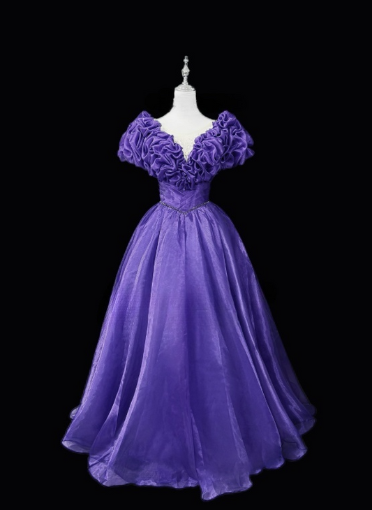 Pretty Prom Dress V-neck Pleated Evening Dress Ball Gown      D3154