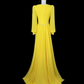 Elegant Prom Dress Yellow Crew Neck Pleated Evening Dress Gala Dress Mother of Bride Dress   D3155