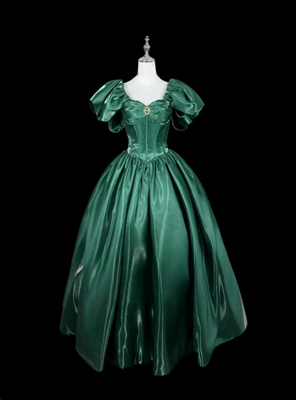 Elegantes Ballkleid Dunkelgrün Quadratischer Ausschnitt Plissee Abendkleid Galakleid Ballkleid D3156