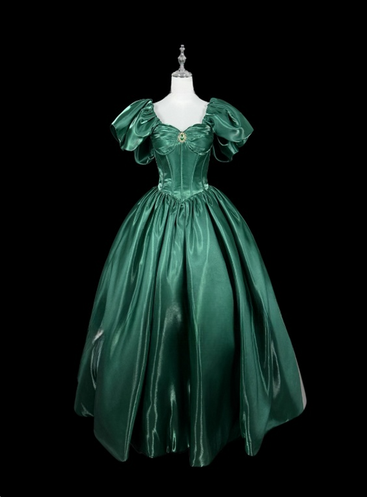 Elegant Prom Dress Dark Green Square Neck Pleated Evening Dress Gala Dress Ball Gown   D3156