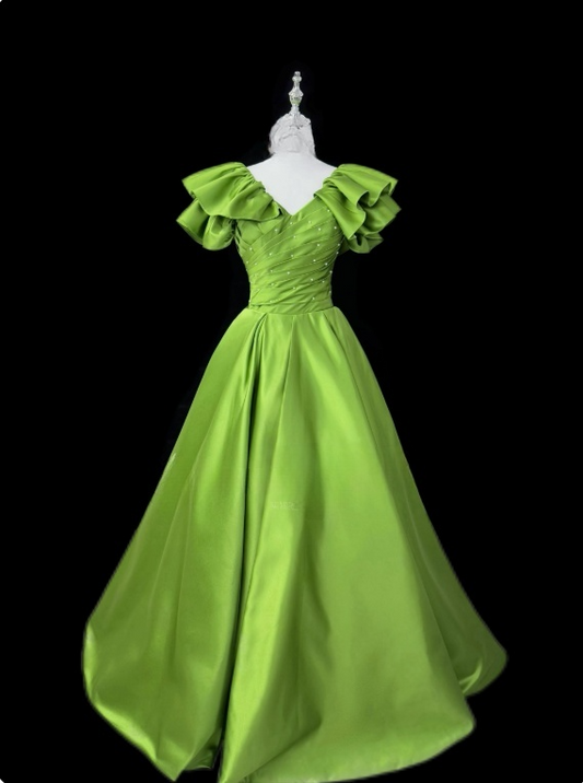 Stunning Prom Dress V-neck Pleated Evening Dresses Gala Dress Ball Gown  D3157