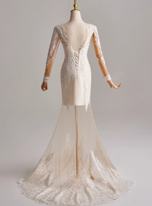 Elegant Long Sleeve Lace Mermaid Wedding Dress D3159