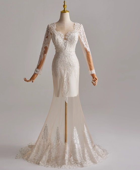 Elegant Long Sleeve Lace Mermaid Wedding Dress D3159