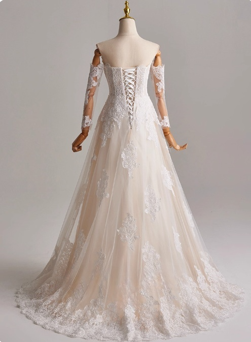 Elegant A Line Strapless Long Sleeve Pleated Wedding Dresss D3160