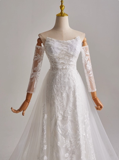 Beauty A-Linie trägerloses Langarm-Brautkleid aus Tüll D3163