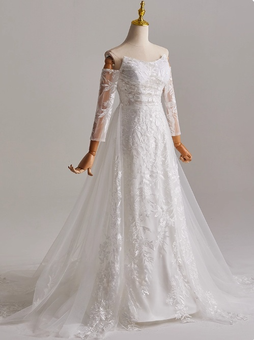 Beauty A-Linie trägerloses Langarm-Brautkleid aus Tüll D3163