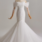 Elegant Off Shoulder Long Sleeve Tulle Pleated Mermaid Wedding Dress D3164