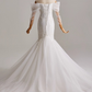 Elegant Off Shoulder Long Sleeve Tulle Pleated Mermaid Wedding Dress D3164