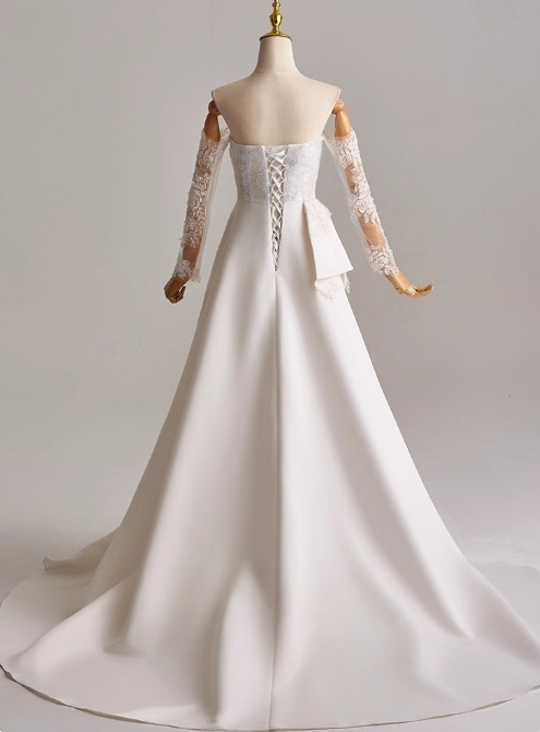 Elegant A Line Strapless Long Sleeve Pleated Wedding Dress D3165