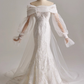 Elegant Off Shoulder Long Sleeve Pleated Tulle Mermaid Wedding Dress D3166