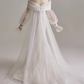 Elegant Off Shoulder Long Sleeve Pleated Tulle Mermaid Wedding Dress D3166