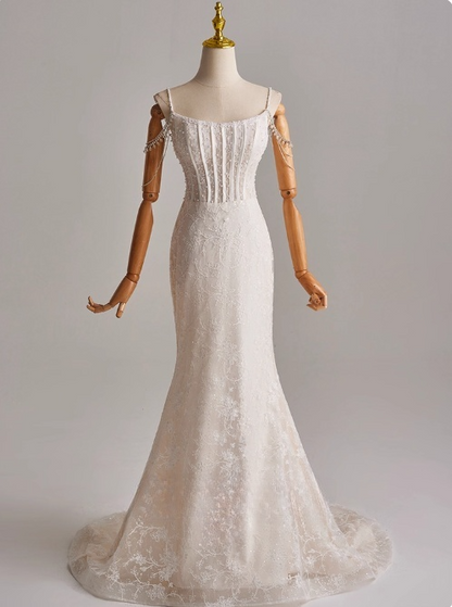 Elegant Wedding Dress Spaghetti Straps Mermaid Wedding Dress D3167