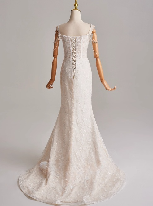 Elegant Wedding Dress Spaghetti Straps Mermaid Wedding Dress D3167