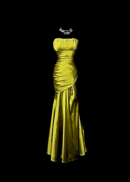 Stunning Prom Dress Strapless Pleated Long Prom Dress Mermaid Evening Dress Birthday Party Dress  D3170