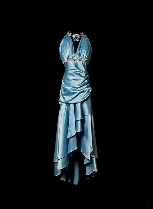 Charming Prom Dress V-neck Pleated Tiered Long Prom Dress Evening Dress Birthday Party Dress  D3171