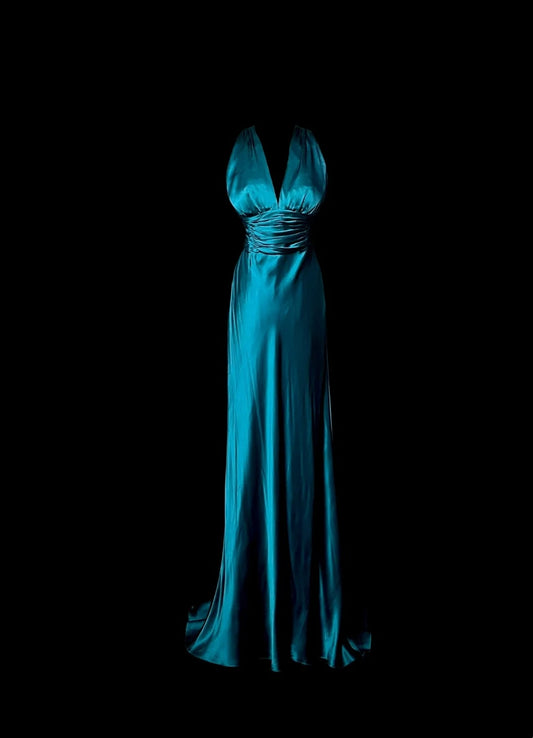 Elegant Prom Dress V-neck Pleated Long Prom Dress Evening Dress Birthday Party Dress  D3172