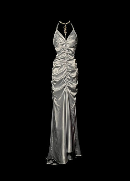 Stunning Prom Dress V-neck Pleated Long Mermaid Prom Dress Birthday Party Dress D3176