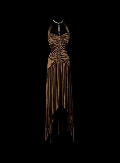 Gorgeous Prom Dress Halter Pleated Asymmetrical Hem Long Prom Dress Evening Dress   D3177