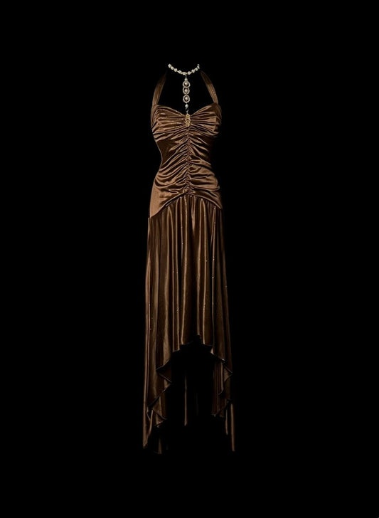 Gorgeous Prom Dress Halter Pleated Asymmetrical Hem Long Prom Dress Evening Dress   D3177