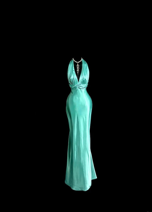 Beauty Prom Dress Halter Pleated Long Mermaid Prom Dress Evening Dress Party Dress  D3180