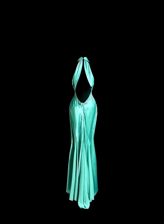 Beauty Prom Dress Halter Pleated Long Mermaid Prom Dress Evening Dress Party Dress  D3180