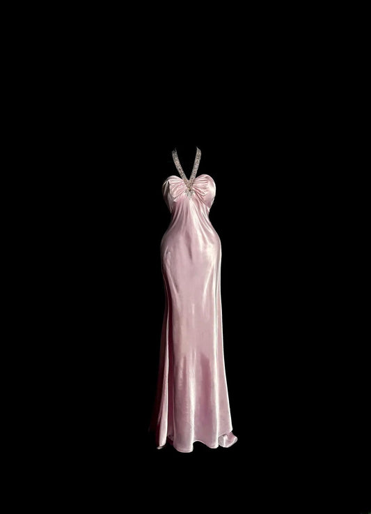 Sweet Prom Dress Light Pink Halter Long Prom Dress Evening Dress Birthday Party Dress  D3182