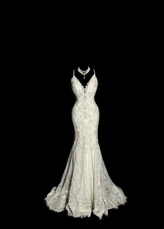 Charming Wedding Dress Spaghetti Straps Backless Mermaid Wedding Dress  D3211