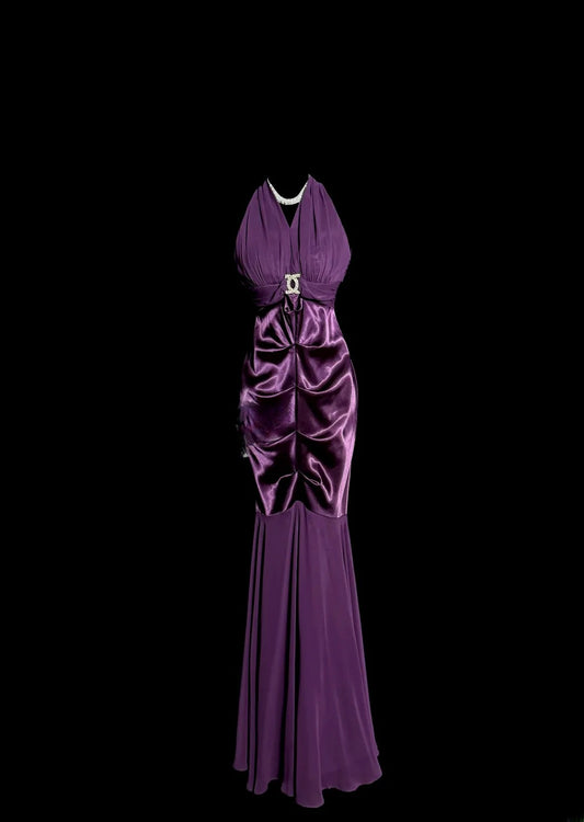 Elegant Prom Dress Purple V-neck Pleated Mermaid Evening Dress Gala Dress    D3214