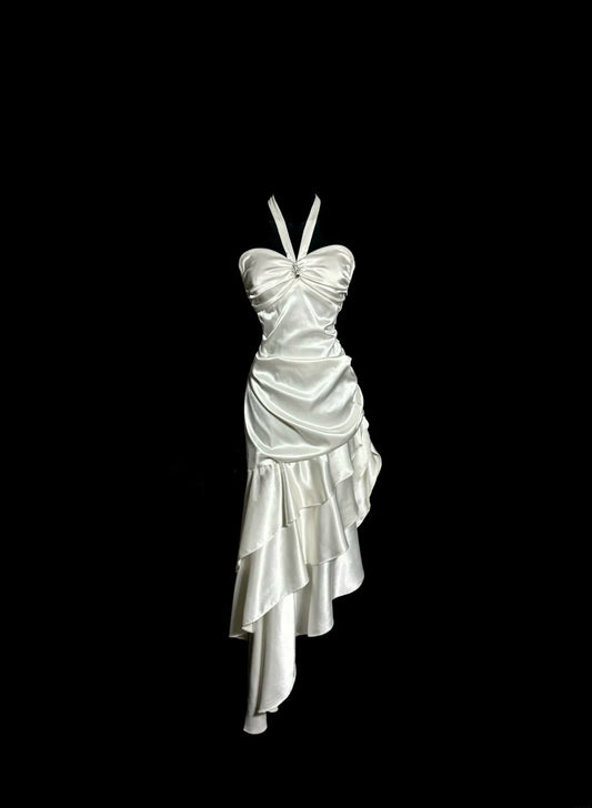 Beauty Prom Dress Halter Pleated Asymmetrical Hem Evening Dress Gala Dress Cocktail Dress   D3215