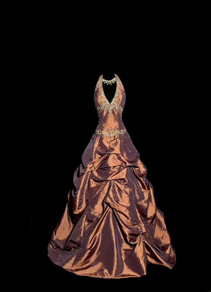 Superbe robe de bal trapèze à col licou et plissée, robe de soirée de gala D3225