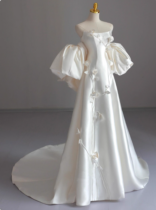 Beauty Wedding Dress A Line Strapless Floral Wedding Dress  D3226
