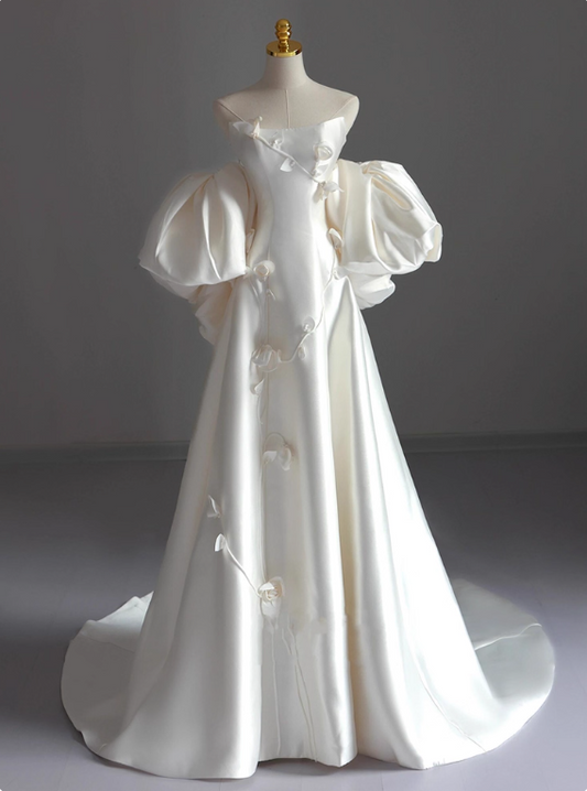 Beauty Wedding Dress A Line Strapless Floral Wedding Dress  D3226