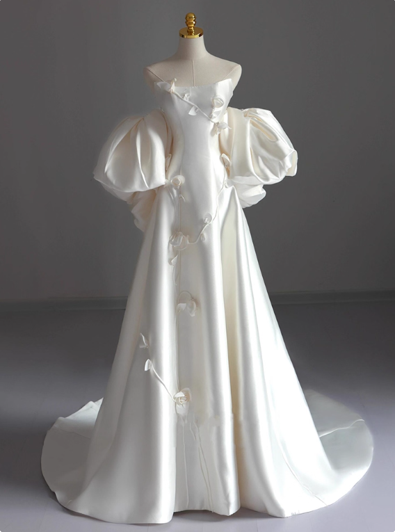 Beauty Wedding Dress A Line Strapless Floral Wedding Dress  D3226