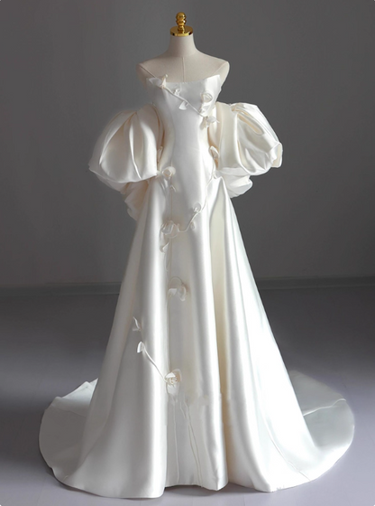 Beauty Wedding Dress A Line Strapless Floral Wedding Dress  D3226