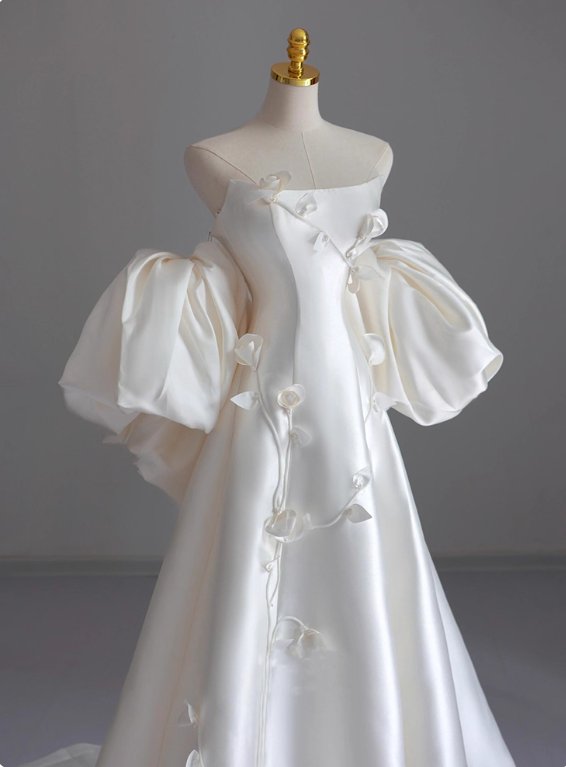 Beauty Wedding Dress A Line Strapless Floral Wedding Dress  D3226