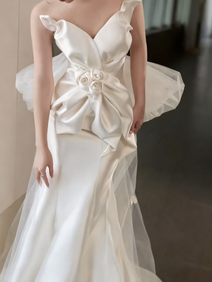 Charming Wedding Dress Sweetheart Flower Pleated Mermaid Wedding Dress D3230