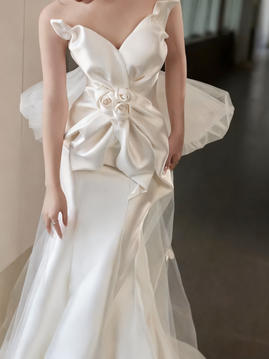 Charming Wedding Dress Sweetheart Flower Pleated Mermaid Wedding Dress D3230