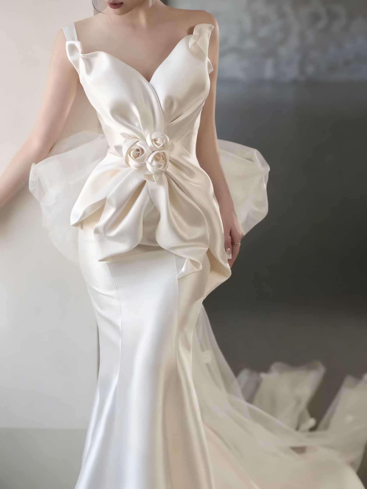 Charming Wedding Dress Sweetheart Flower Pleated Mermaid Wedding Dress D3230