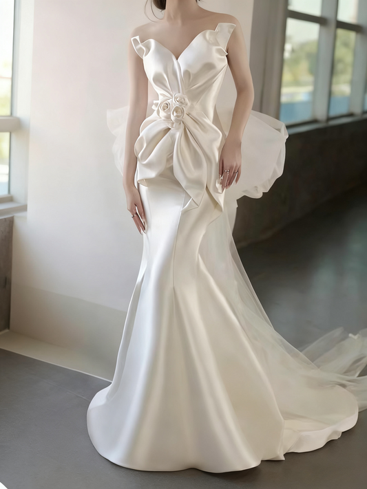 Charming Wedding Dress Sweetheart Flower Pleated Mermaid Wedding Dress D3230
