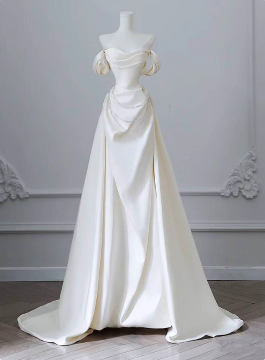 Elegant Wedding Dress A Line Off Shoulder Pleated Wedding Dress D3231