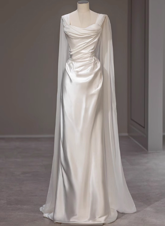Elegant Wedding Dress A Line Square Neck Pleated Wedding Dress  D3234