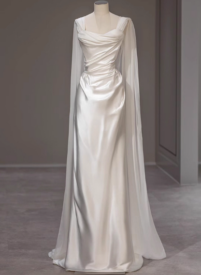 Elegant Wedding Dress A Line Square Neck Pleated Wedding Dress  D3234
