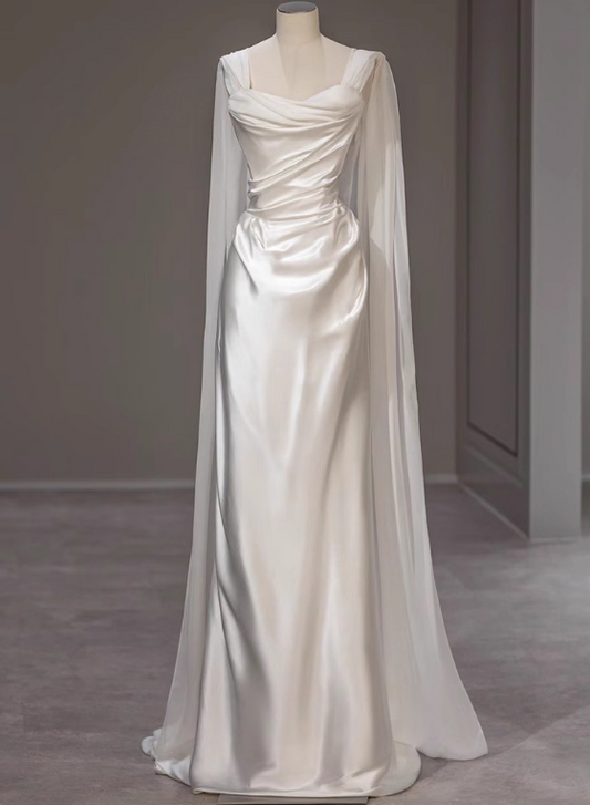 Elegant Wedding Dress A Line Square Neck Pleated Wedding Dress  D3234